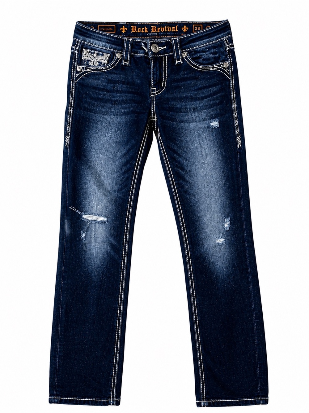 Rock Revival Celinda Jeans Women’s 28 Dark Wash Embellished Flap Pocket boot cut